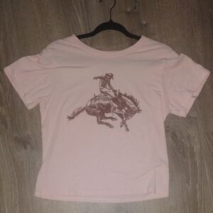 Mighty Fine Pink Cowboy Graphic Crop Top